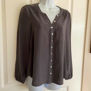 Unique grey silk blouse with nice neckline